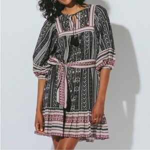 Cleobella Magdalena Split Neck Puff Sleeve Mini Dress